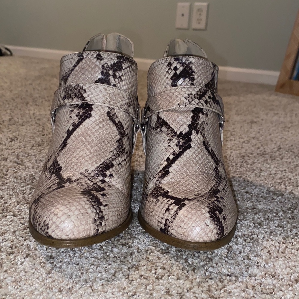 Fergalicious snakeskin ankle booties
